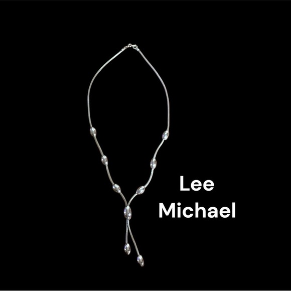 LEE MICHAELS LARGE BEAD “Y” NECKLACE WITH WOVEN MESH FULL LENGTH 24” - Picture 1 of 3